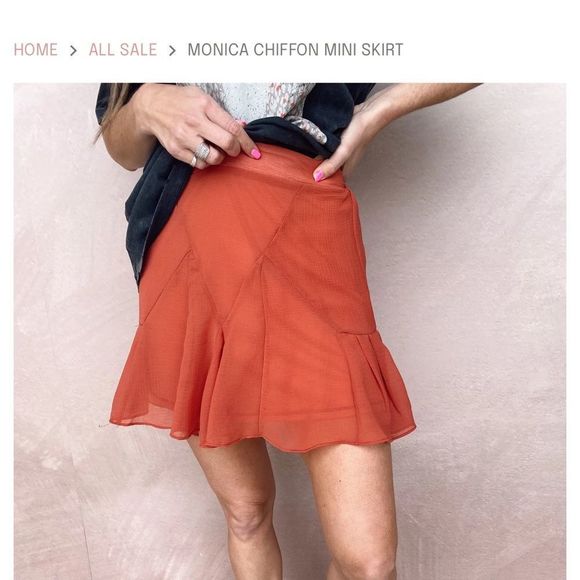NWT “PROMESA”BURNT ORANGE ASYMMETRICAL MINI SKIRT - Picture 3 of 4